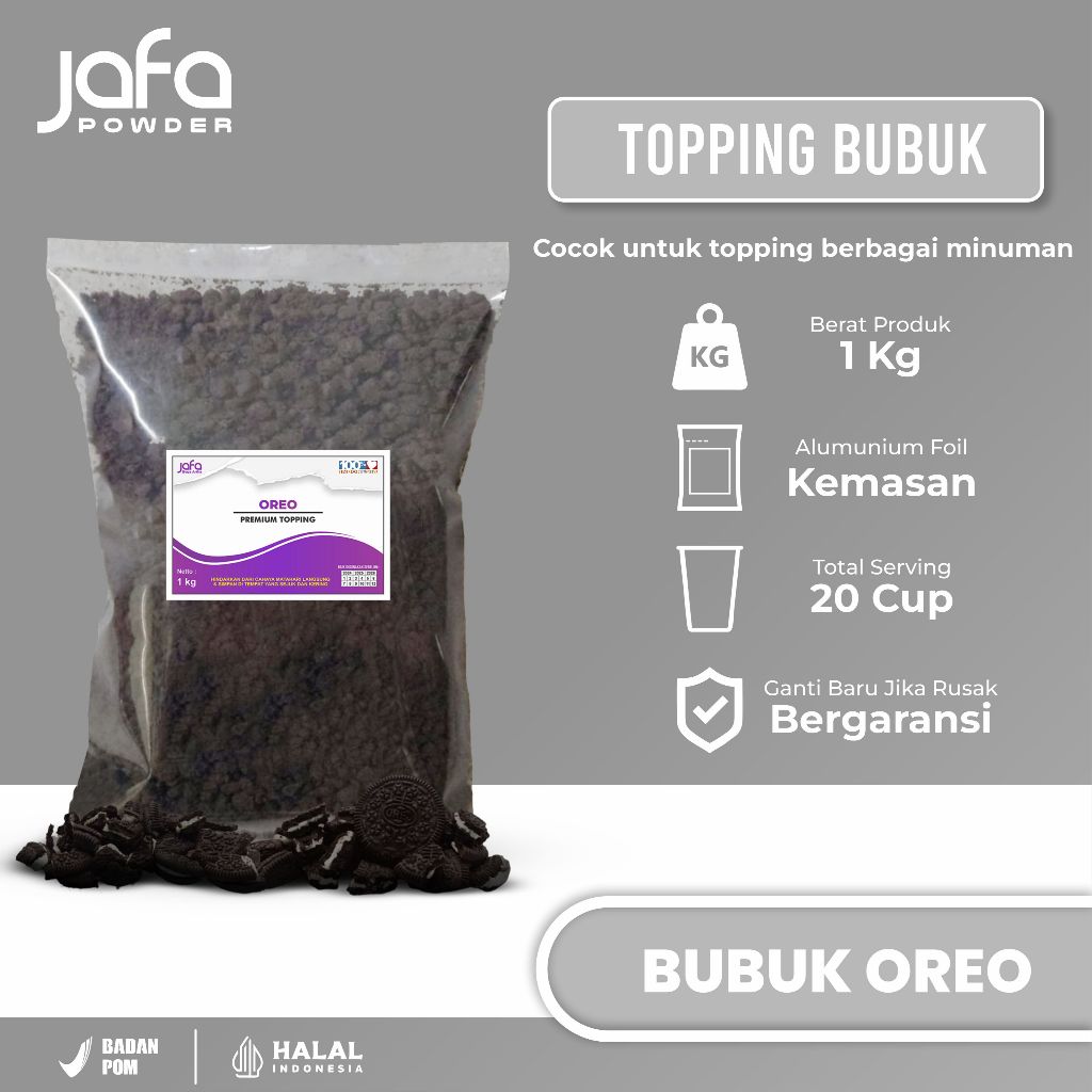 

BUBUK OREO Premium Topping 1 Kg - Bubuk Oreo Topping 1Kg - BUBUK OREO TOPPING MINUMAN - BUBUK OREO 1Kg