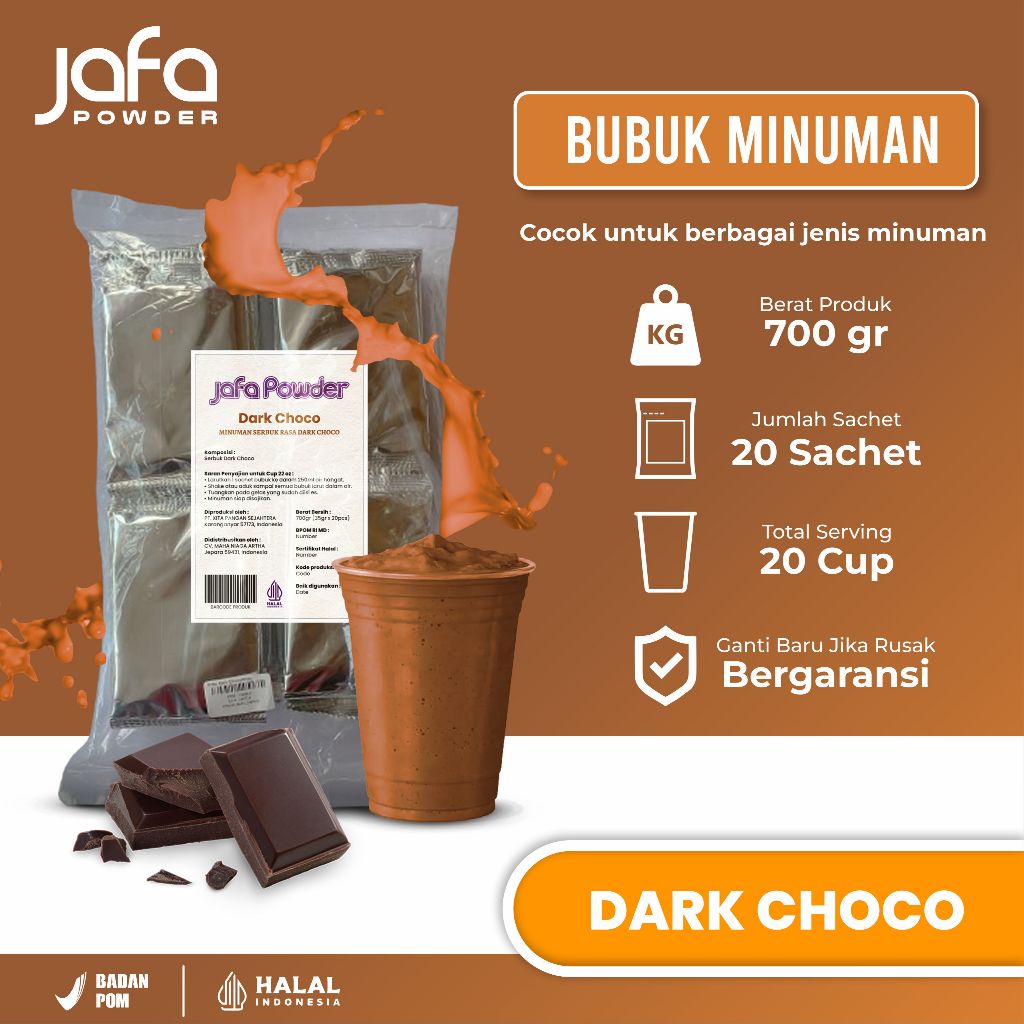 Bubuk Minuman Rasa Coklat Dark Choco 700 Gram - Bubuk Minuman Premium Rasa Cokelat - Halal Aman BPOM