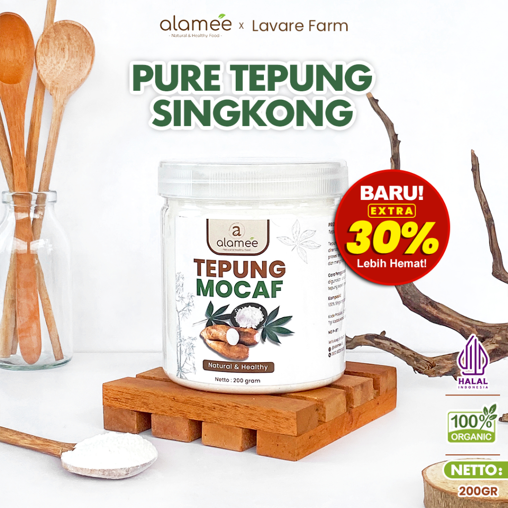 

ALAMEE Tepung Singkong Mocaf Gluten Free Powder Pengganti Terigu Organik 200gr BUMA