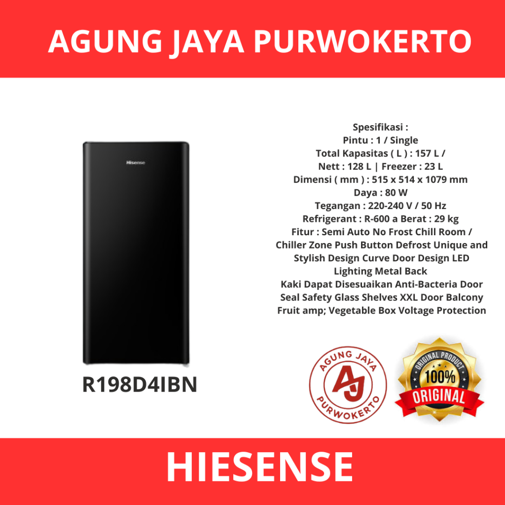 HISENSE KULKAS 1 PINTU RR198D4IBN