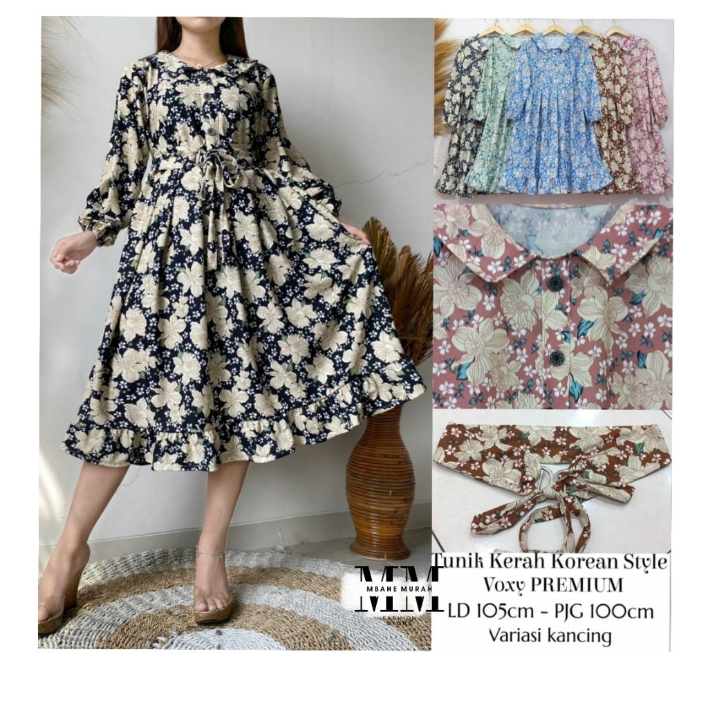 TUNIK WANITA||TUNIK REMPEL MOTIF BUNGA||FREE BLET||TUNIK KEKINIAN DEWASA