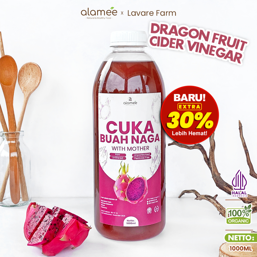 

ALAMEE Cuka Buah Naga Organik Dragon Fruit Cider Vinegar With Mother Fermentasi Probiotik 1000ml BUMA