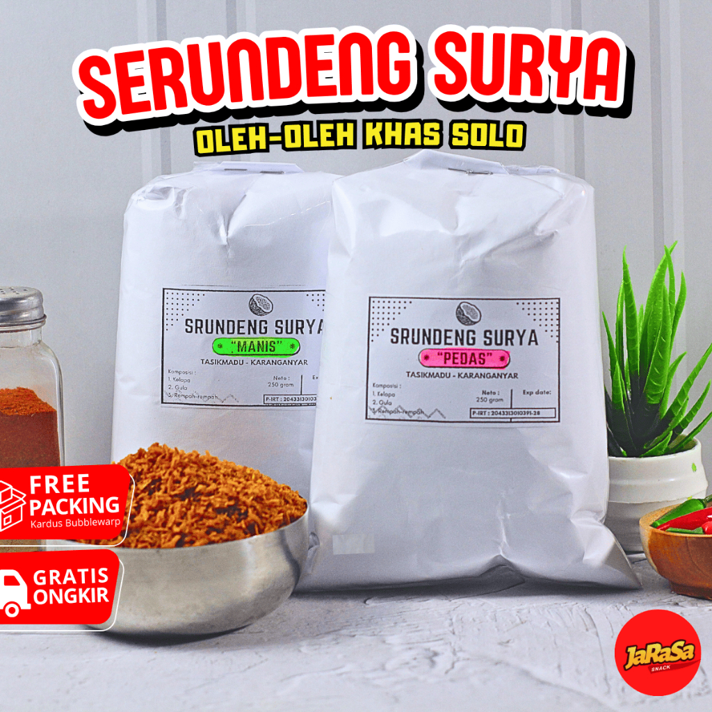 

SERUNDENG KELAPA SURYA 250GR MANIS PEDAS KHAS SOLO