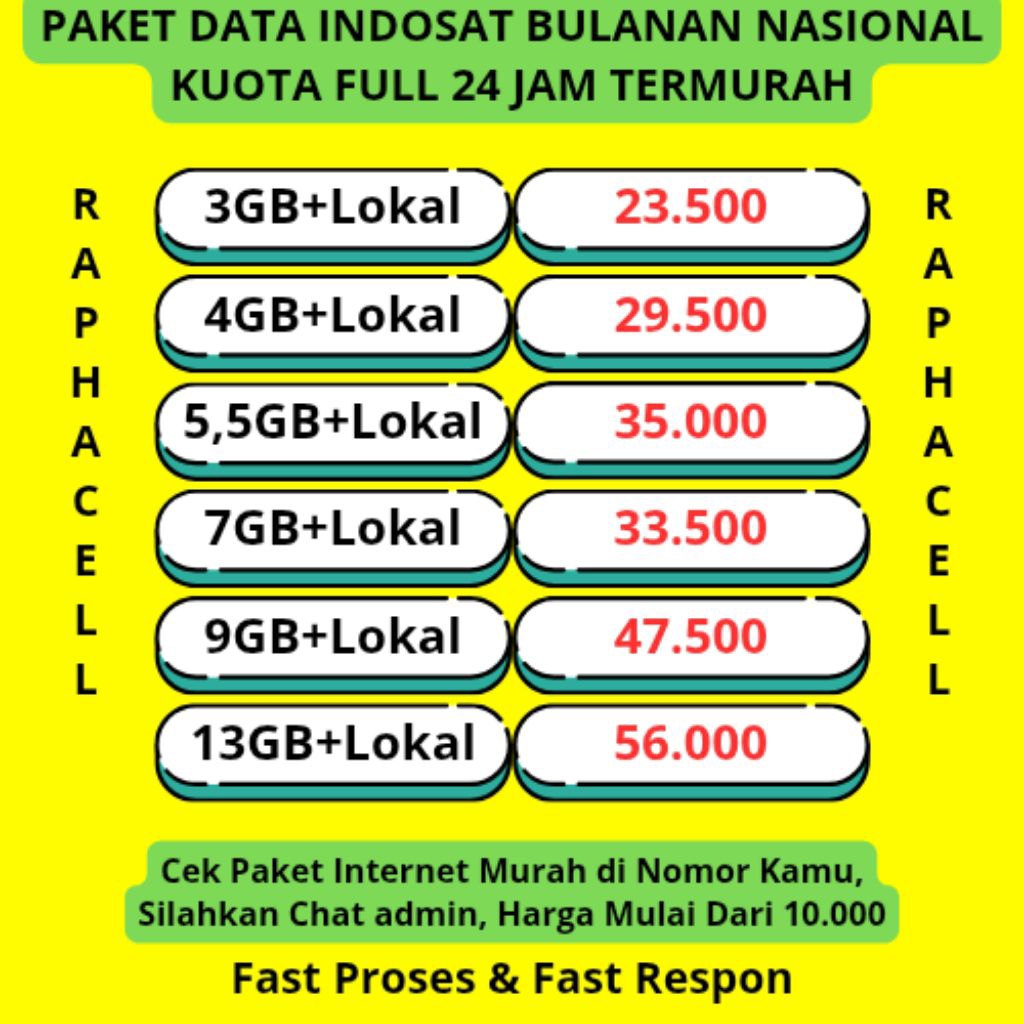 Termurah | Paket Data Kuota Indosat Bulanan Kuota Full 24 Jam Termurah