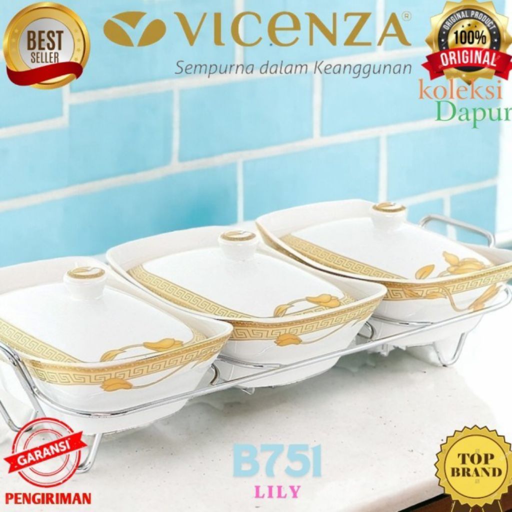 Penghangat Makanan Vicenza, food warmer Lily guna sajikan 3 menu dalam 1 waktu, casserole  Vicenza m