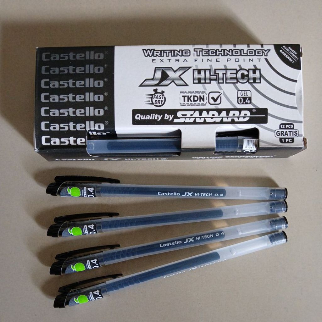 

Pulpen JX HI-TECH 0.4 GEL Standard Hitam 12 pcs + 1 pcs