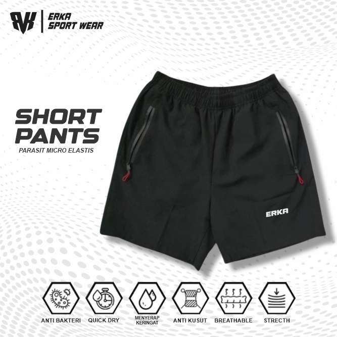 ERKA Short pants 2 parasit micro elastis celana pendek olahraga gym lari renang pria wanita premium