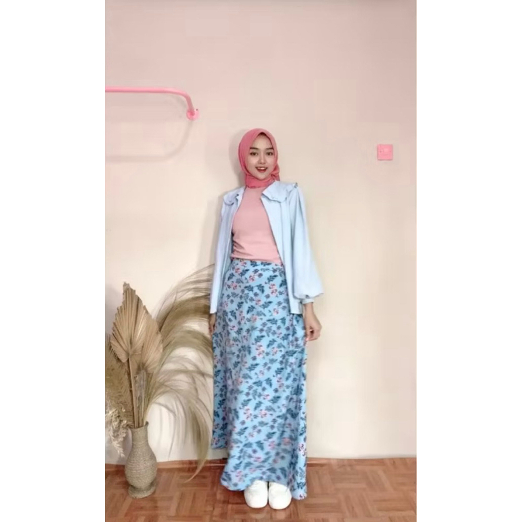 Floral skirt | Korean skirt | Rok panjang wanita | Rok panjang 90 cm | Rok motif bunga | Rok hijab |