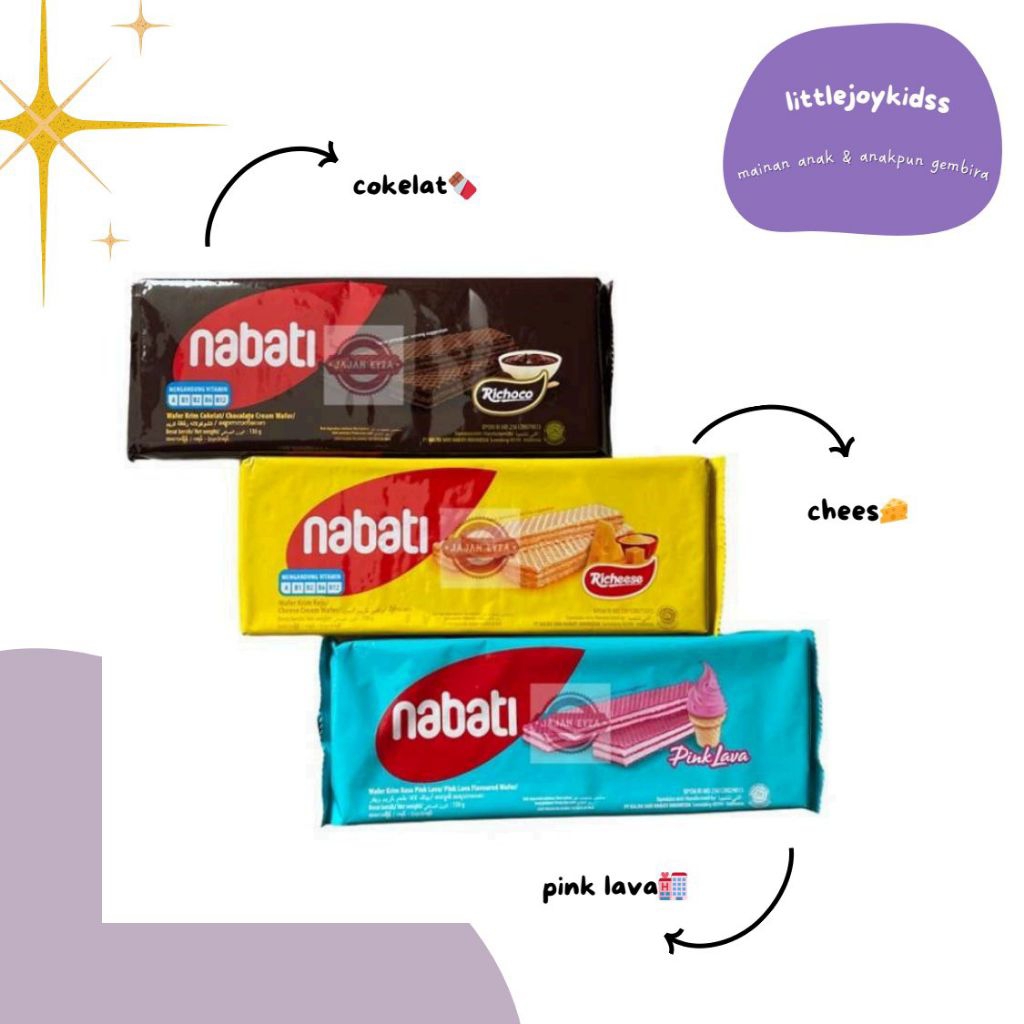 

Richeese Nabati Wafer Keju / Wafer Nabati (Keju, Coklat & Pink Lava) isi 10 x 17 gram