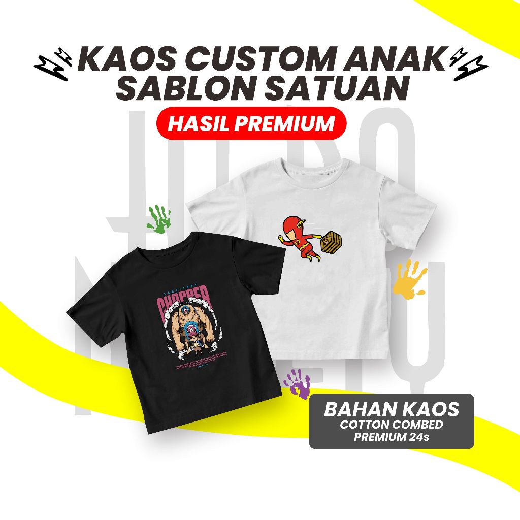 Heroninety - Custom Kaos Anak Sablon DTF Satuan 24's / Kaos Custom Satuan / Kaos Custom Kado