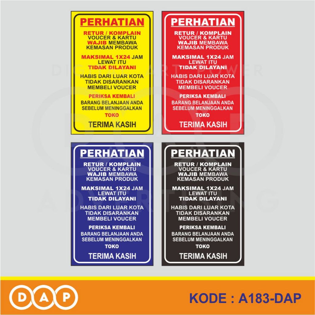

A183 - Acrylic Sign, Stiker Akrilik Peraturan Retur/Komplain Voucher, Tahan Air, Murah, Bisa Custom