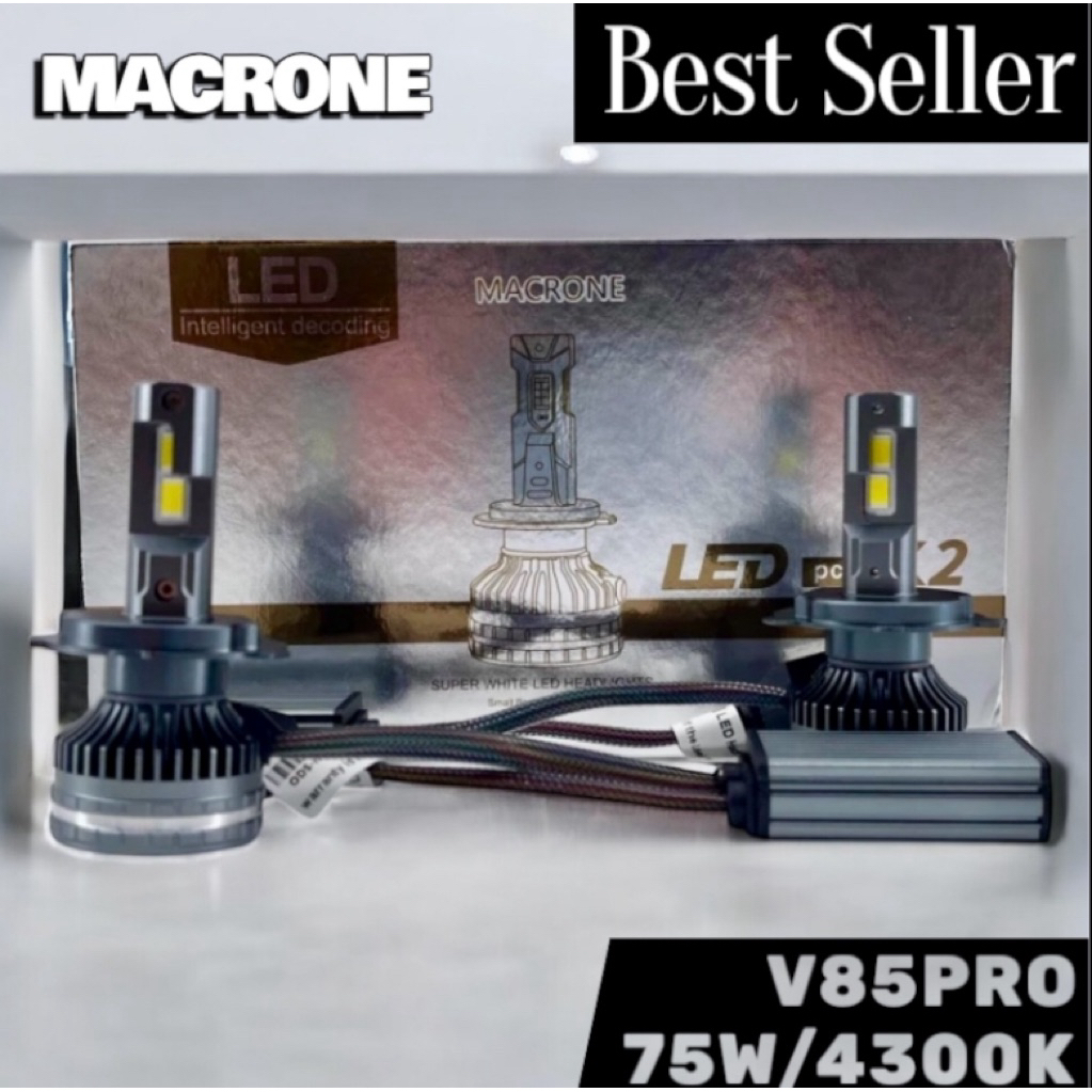 Lampu led mobil Grandmax headlamp H4 MACRONE V85PRO 75W 4300K Garansi 1tahun