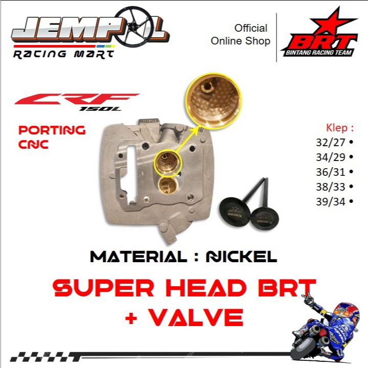 BRT Head Silinder Kop + Klep Nickel Bronze Papas Squish Set Porting CNC CRF 150 Verza New Megapro