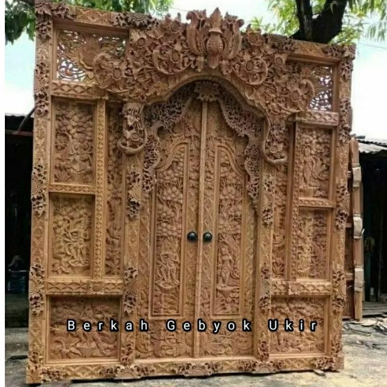 pintu gebyok style bali/pintu gebyok bali motif ukir ful relif ramayana kayu jati asli