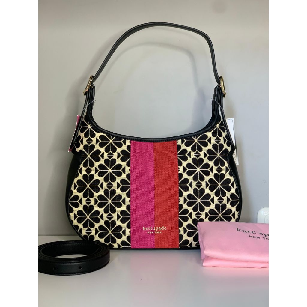 KS Flower Jacquard Stripe Penny Small Hobo Bag Cream Multi