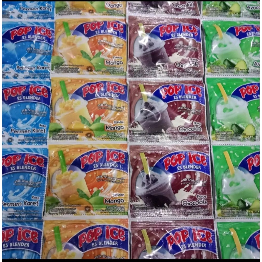 

3Renteng pop ice (10x4renteng)chocolatos coklat,avokado,permen karet,mangga murah
