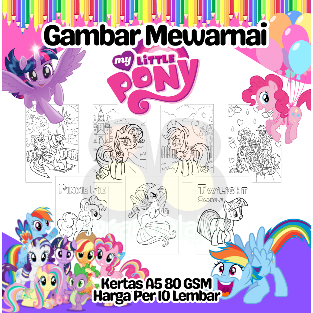

10 Lembar Kertas A5 Gambar Mewarnai Tema MY LITTLE PONY Termurah - Anak Anak TK SD PAUD Remaja