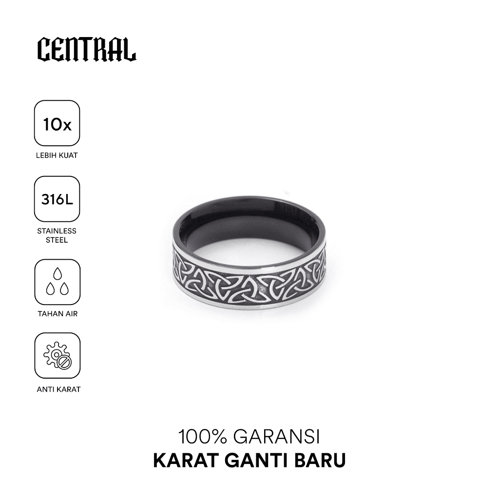 CENTRAL- Zion Stainless Anti Karat Vintage Ring  Cincin Hitam Anti Karat Murah Pria Wanita Unisex Si