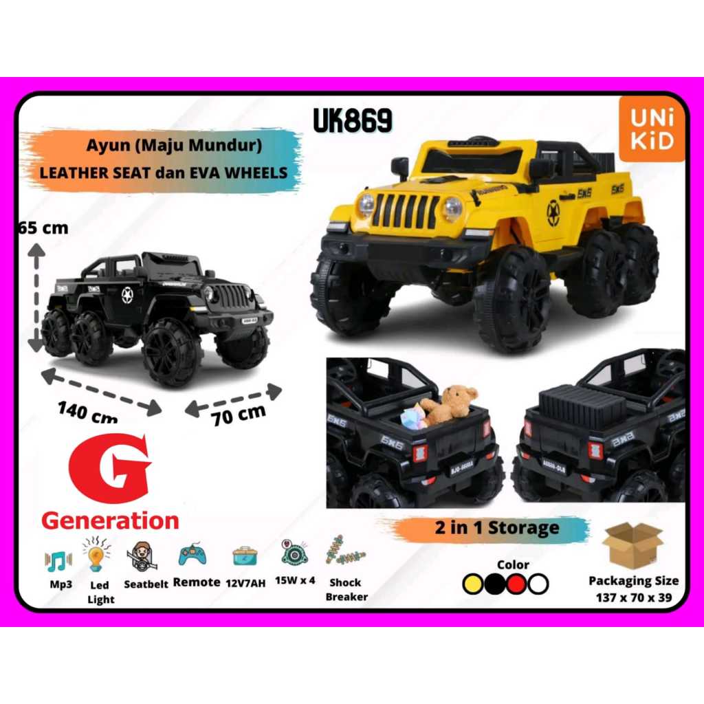 Mainan Mobilan Aki Anak Unikid UK 869 RODA 6 Ban Karet Jok Kulit