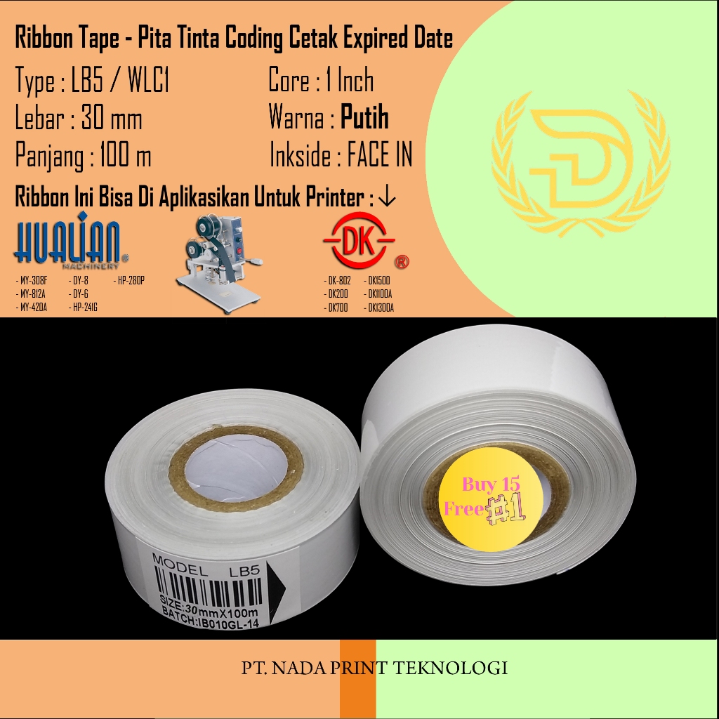 Ribbon Hot Foil LB5 30x100 Putih - Tinta Coding Expired Hot Stamping - Thermal Transfer Ribbon / Hot