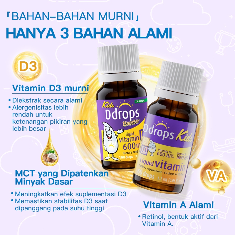 Ddrops Anak Tulang & Penglihatan Kombinasi Vitamin D3 Cair 600Iu + Vitamin A&D Mendukung Pertumbuhan