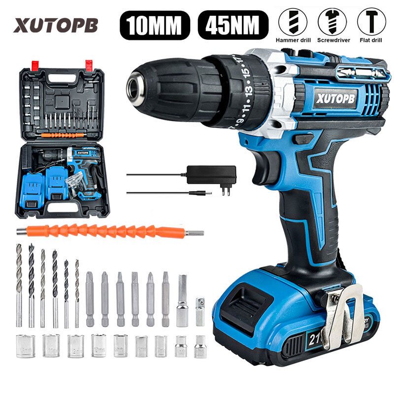 MAKITA 88vf Mesin bor 2baterai cas 10mm bor listrik murah bor tangan baterai besi tembok Beton kayu 