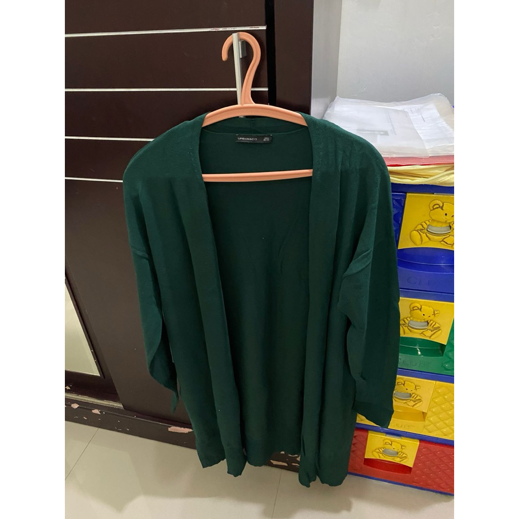 Urban & Co Long Cardigan Green Olive Knit Outer Baju Wanita