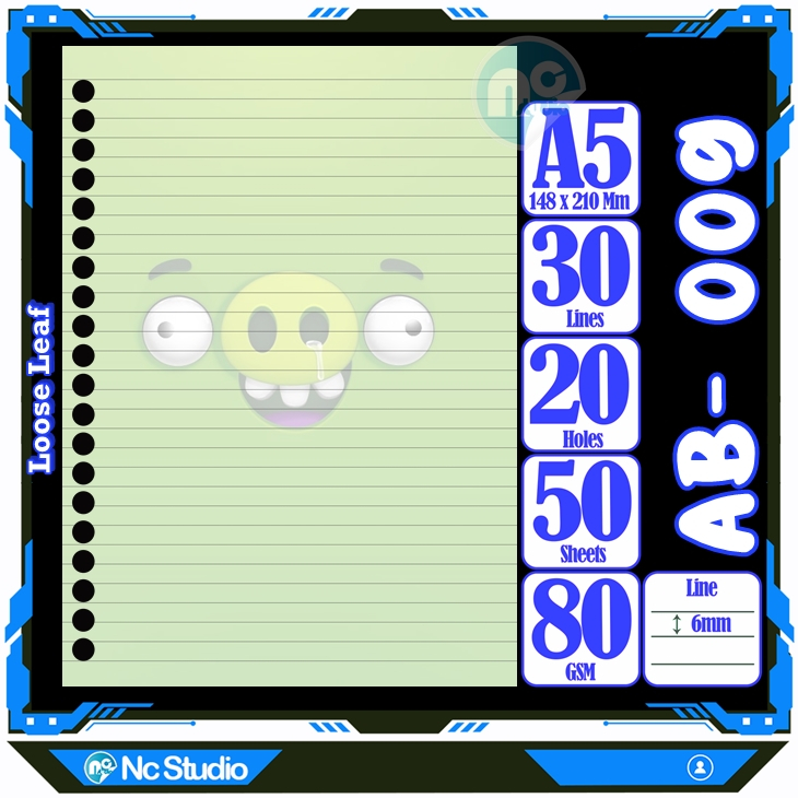 

Loose leaf Kertas binder A5 Isi 50 Lembar Polos karakter Angry Bird Burung game Angri kartun lucu Buku Refil isi ulang lucu warna warni bergambar garis Repil Vol-01