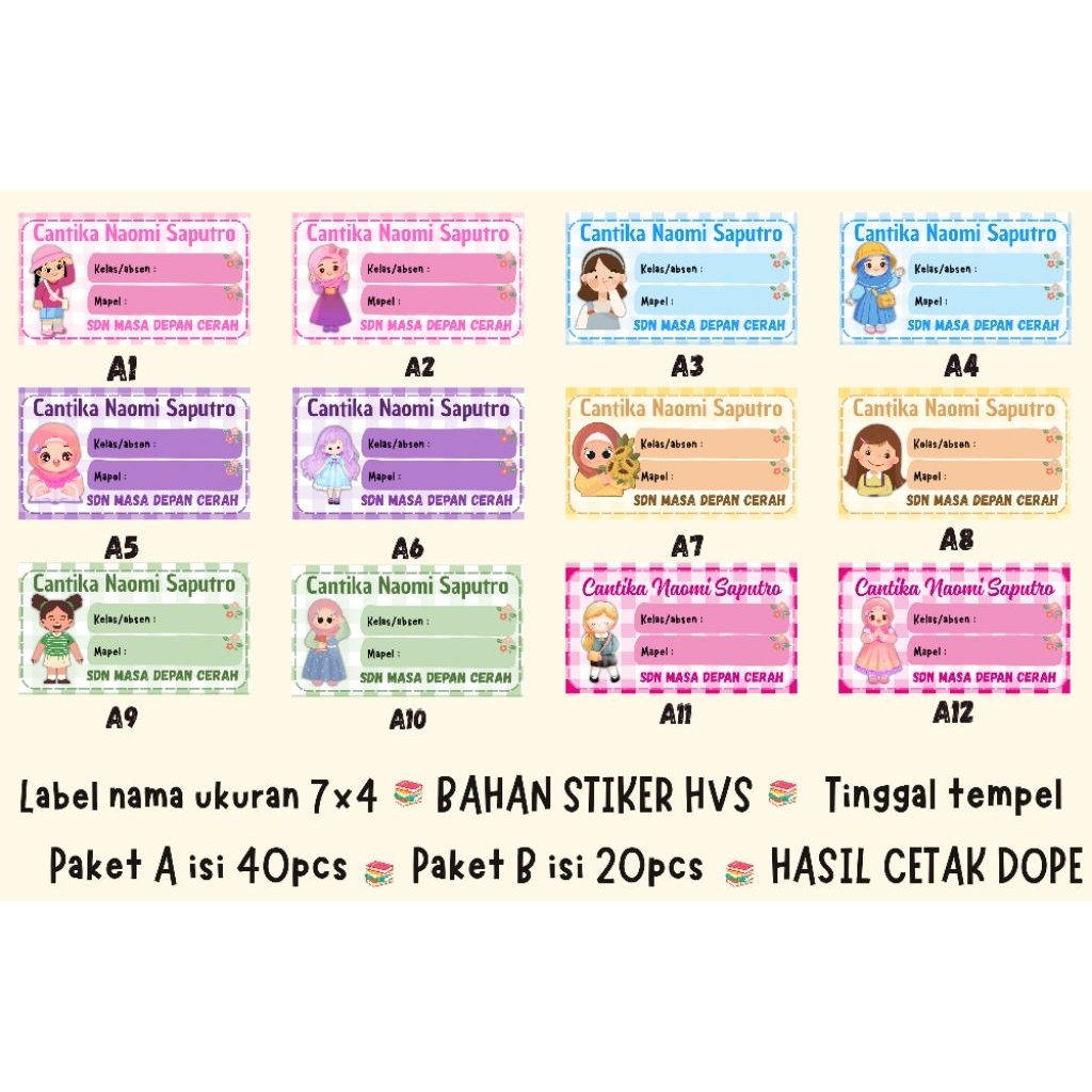 

STIKER LABEL NAMA BUKU SEKOLAH, ISI 40 PCS TINGGAL TEMPEL