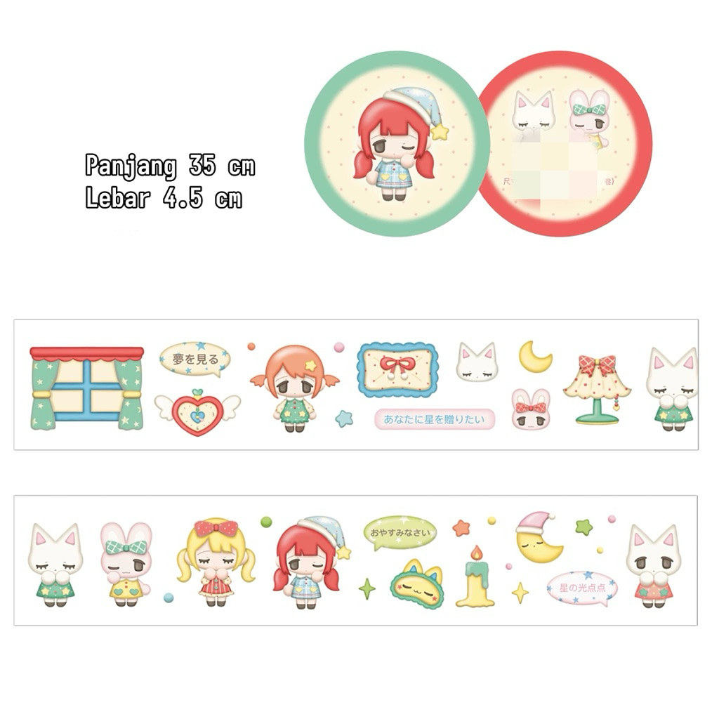 

[35cm] Girly Goodnight Sleep Share Sticker Roll - Stiker Kawaii Cute Deco Bujo Japanese Journaling