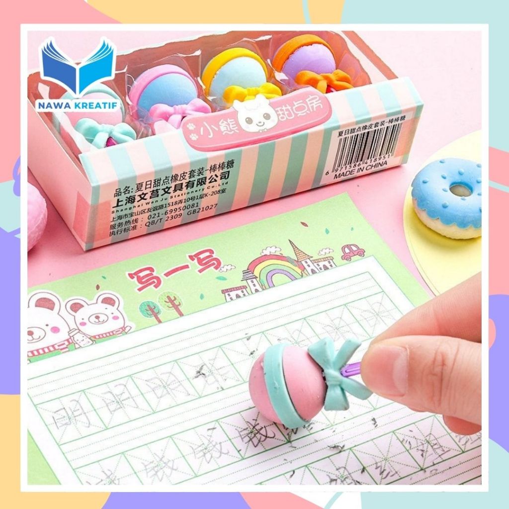 

NAWA Penghapus 4 Pcs Lucu Bentuk Es Krim Karet Hapus Lolipop Donat Peghapus Anak Sekolah