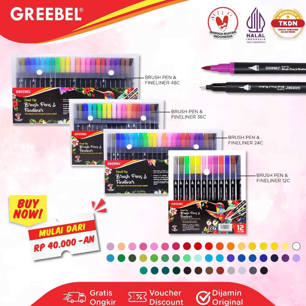 

KODE U17Z GREEBEL Dual Tip Brush Pen Color 12243648 Warna Pena Kuas Spidol Set Marker Drawing Pen
