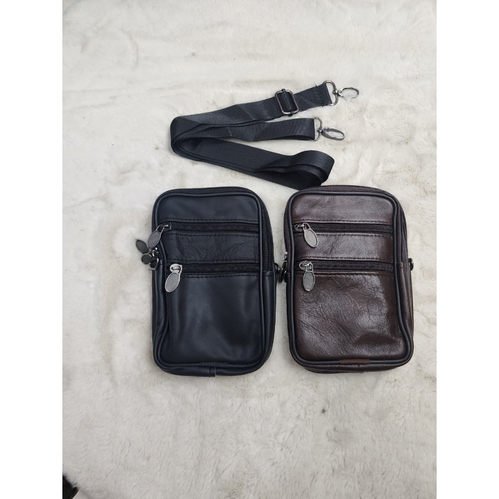 Tas Slempang / Tas Pinggang / Tas Hp Kulit Asli Pria cowo Multifungsi model polos