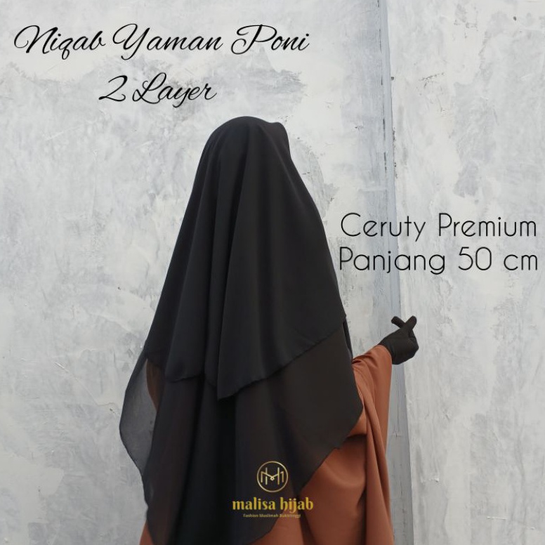 KODE F48N    NIQAB YAMAN PONI 2 LAYER BURQA CERUTY PREMIUM PANJANG TANPA JAHITAN DI BAWAH MATA NIQOB