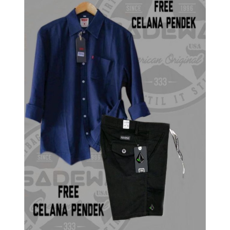 KODE R16E PAKET HEMAT COD Setelan Kemeja Lengan Panjang Pria Dewasa Celana Pendek Pria Dewasa Laki L