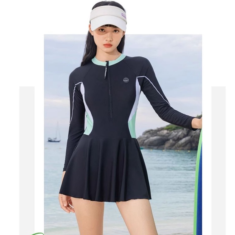 KODE A17Q Kappa Girls Swimdress OnePiece Cool Black Dress Fashion Young Women Beach Swimming
