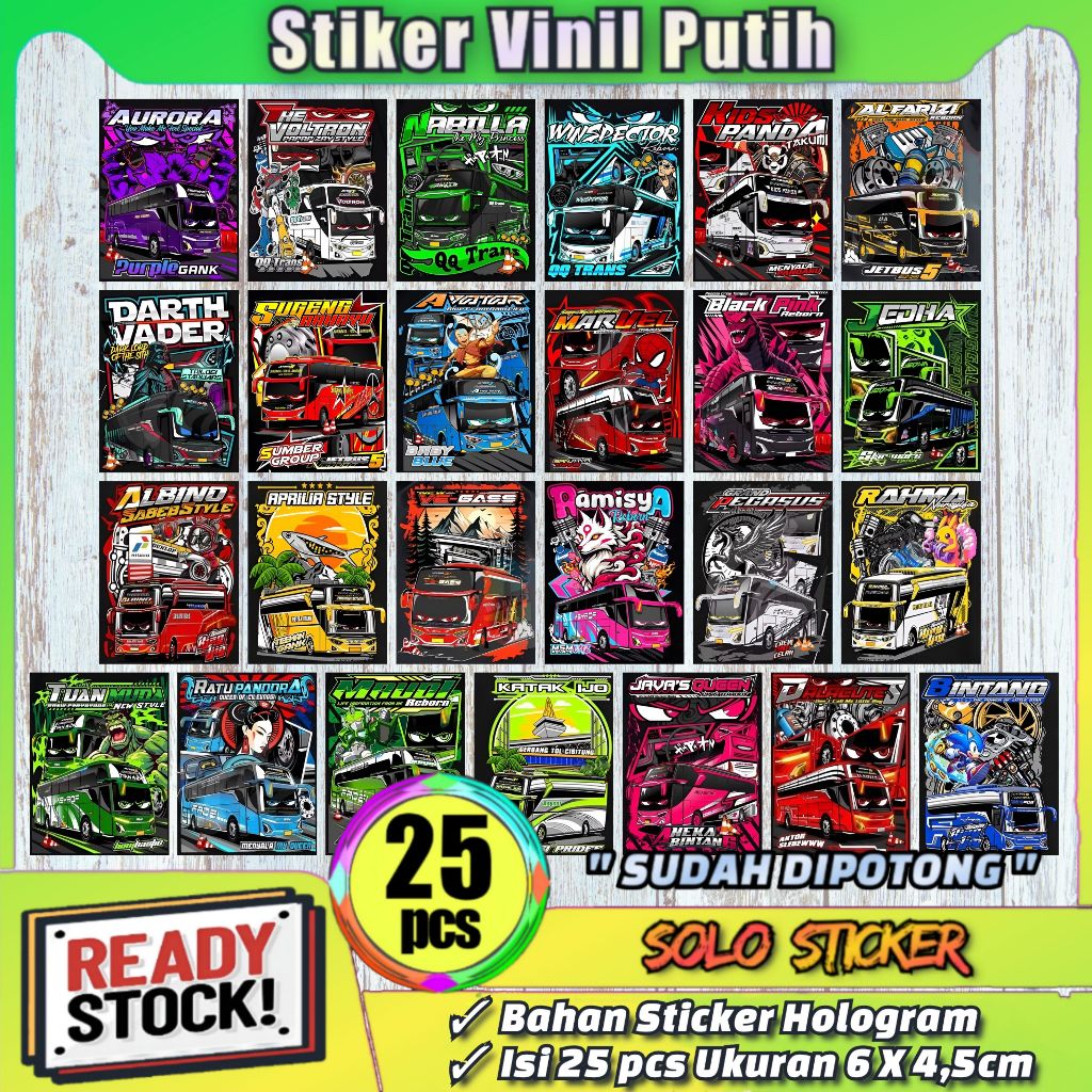 

Paket 25 pcs Stiker Bus Mania Telolet Basuri Anti Air, Sudah Dipotong