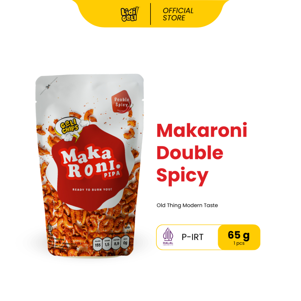 

Geli Chips Makaroni Pipa Double Spicy Pedas Gurih 65gr