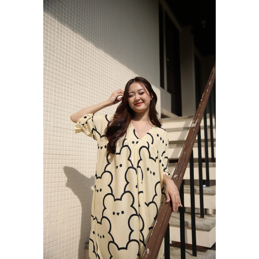 Daster Rampel Dress Viral Korea Jumbo Zipper Busui CUTE TEDDY BEAR