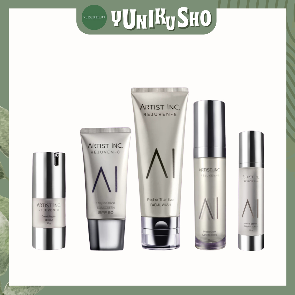 Artist Inc. Rejuven-8 Skincare Set | Essence Toner | Sunscreen | Serum | Moist
