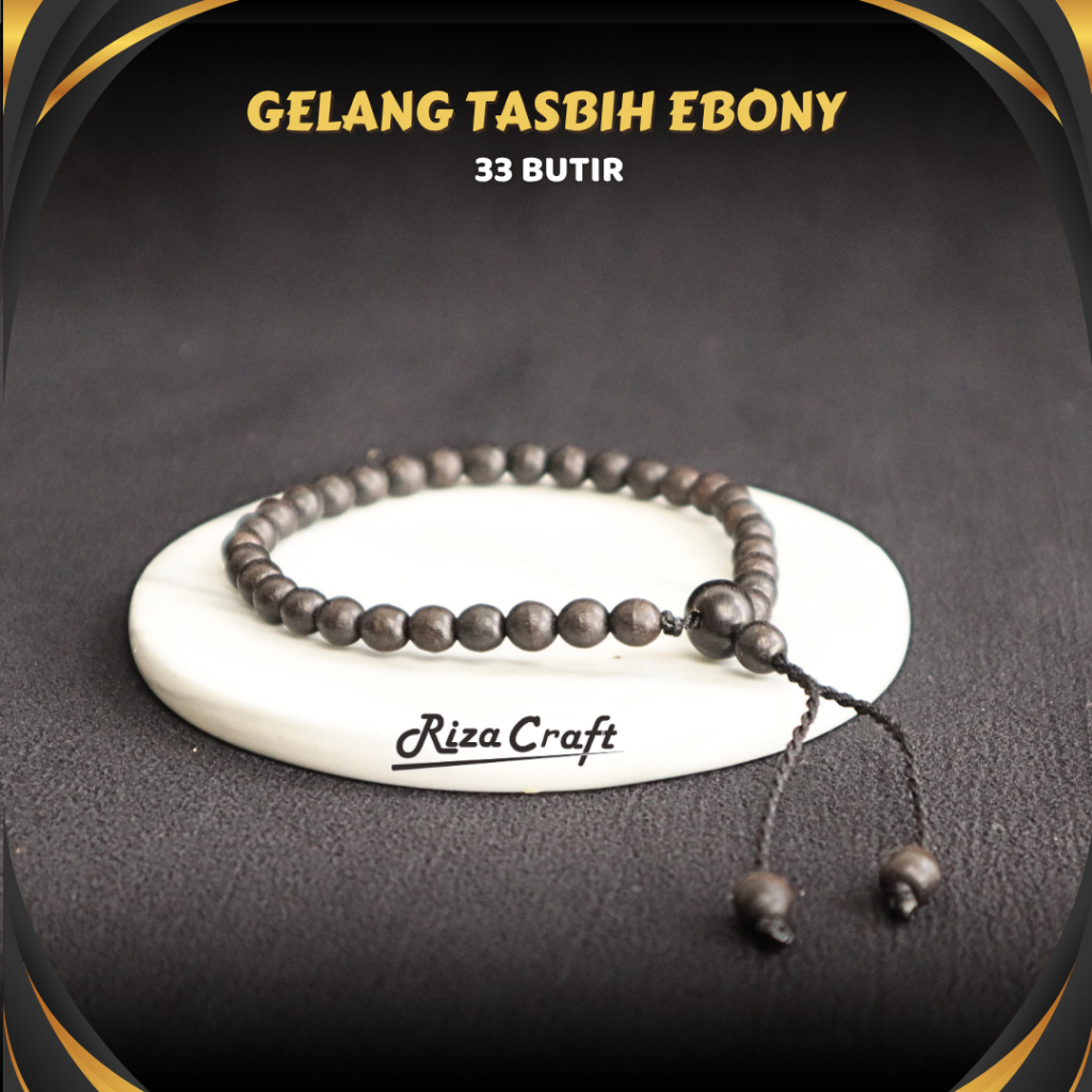 Gelang Tasbih Kayu Eboni Ebony Hitam Asli Sulawesi 33 Butir