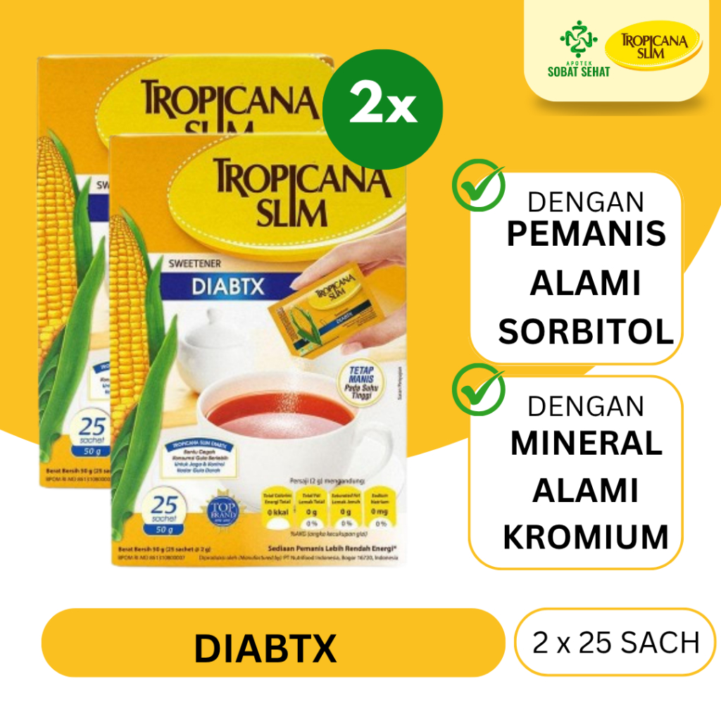 

TWIN PACK - Tropicana Slim Sweetener DIABTX 25 Sachet Pemanis Alami Untuk DIabetesi