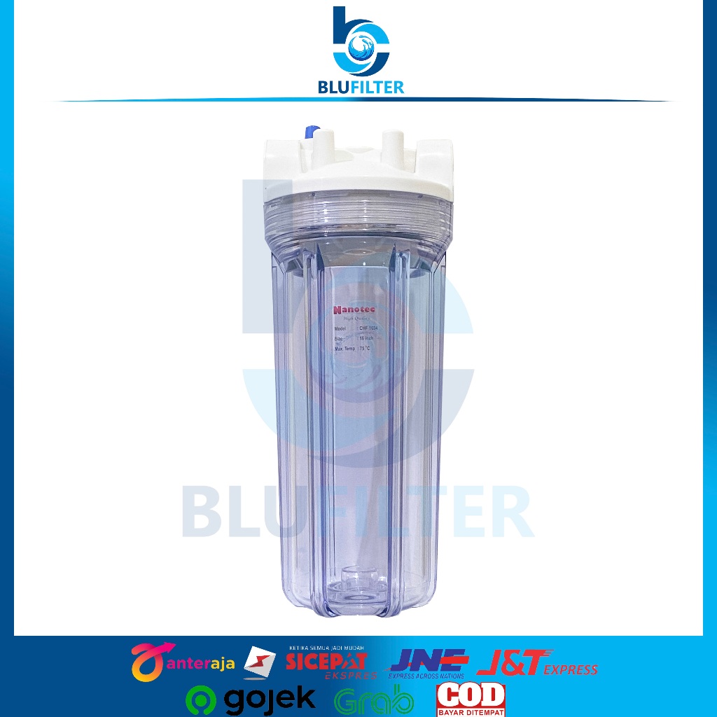 HOUSING FILTER AIR SO SINGLE ORING NANOTEC 10" INCH CLEAR BLUE DRAT 3/4 1/2 1 (HANYA TABUNG)