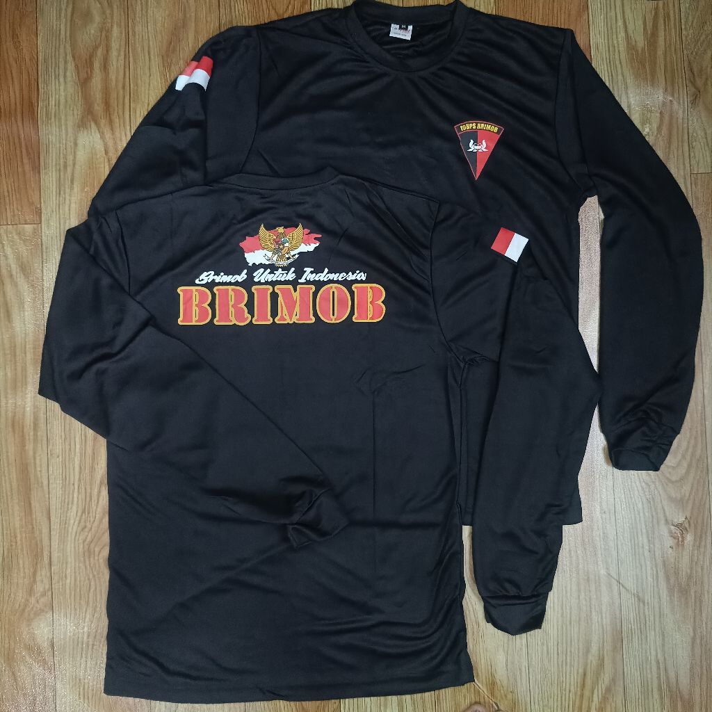Kaos Hitam Brimob Panjang Bahan Jersey Dryfit / Kaos Brimob Panjang / Kaos Brimob