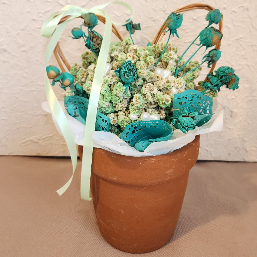 Matcha Rose Heart Edelweis Bucket Vase M / Pot Gerabah Matcha / Bunga Kering Tahan Lama / Jefe Flowe
