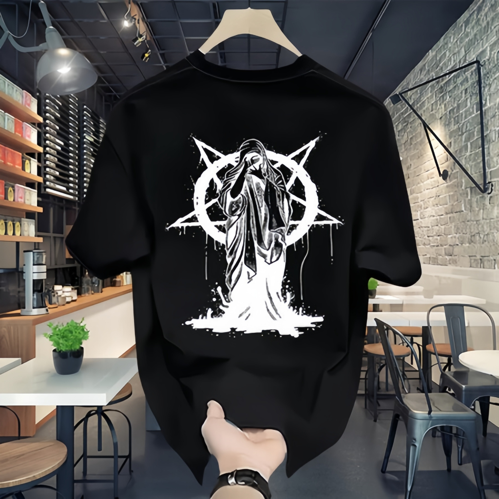 （COD）Outlets Chrome Hearts Priest Tee - Black & White, Oversized Boxy Fit, Unisex 100% Cotton