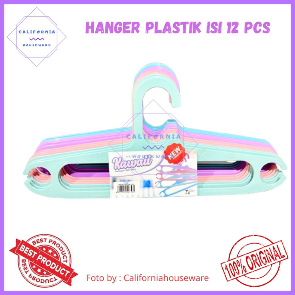 (1 LUSIN) Hanger Plastik Gantungan Baju / Hanger Plastik Warna 1 Lusin / Hanger Baju / Gantungan Baj
