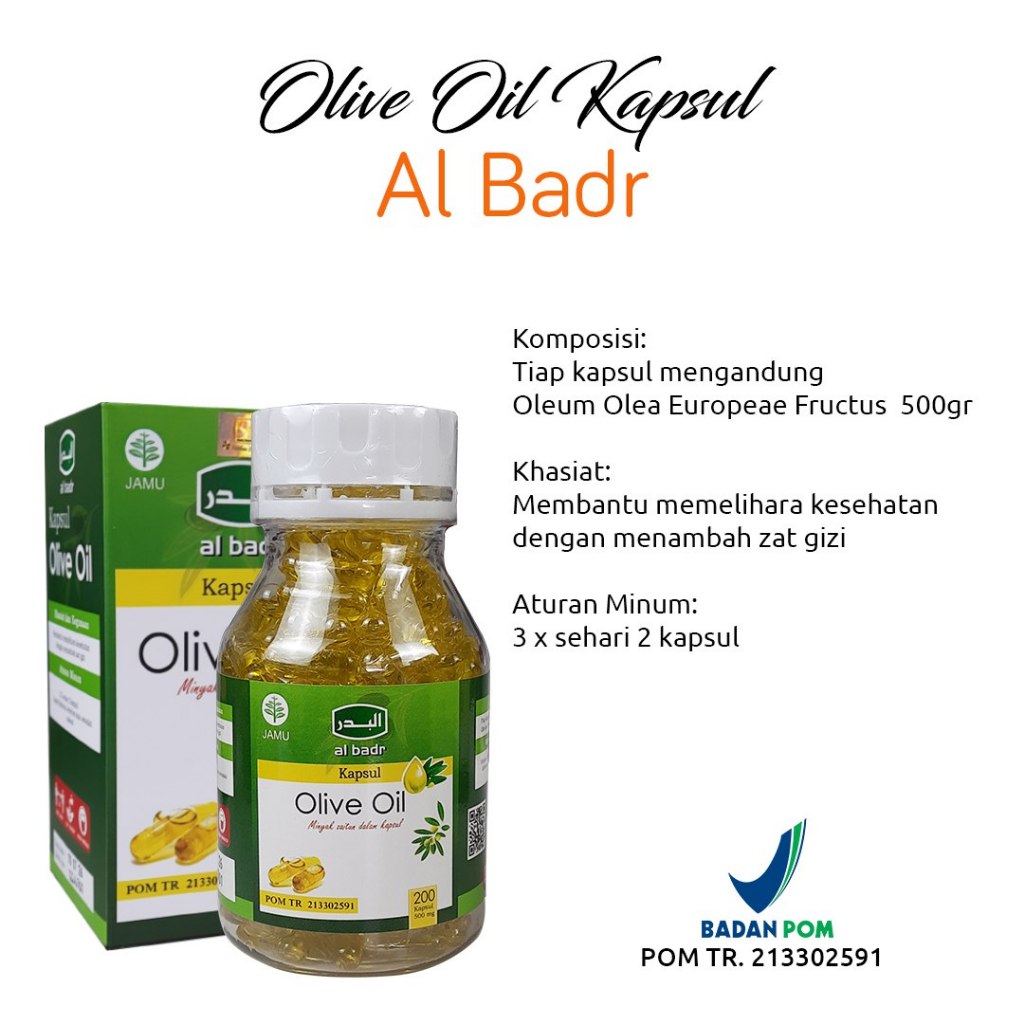 Kapsul Minyak Zaitun Olive Oil Al Badr 200 kapsul untuk Menurunkan Kolesterol