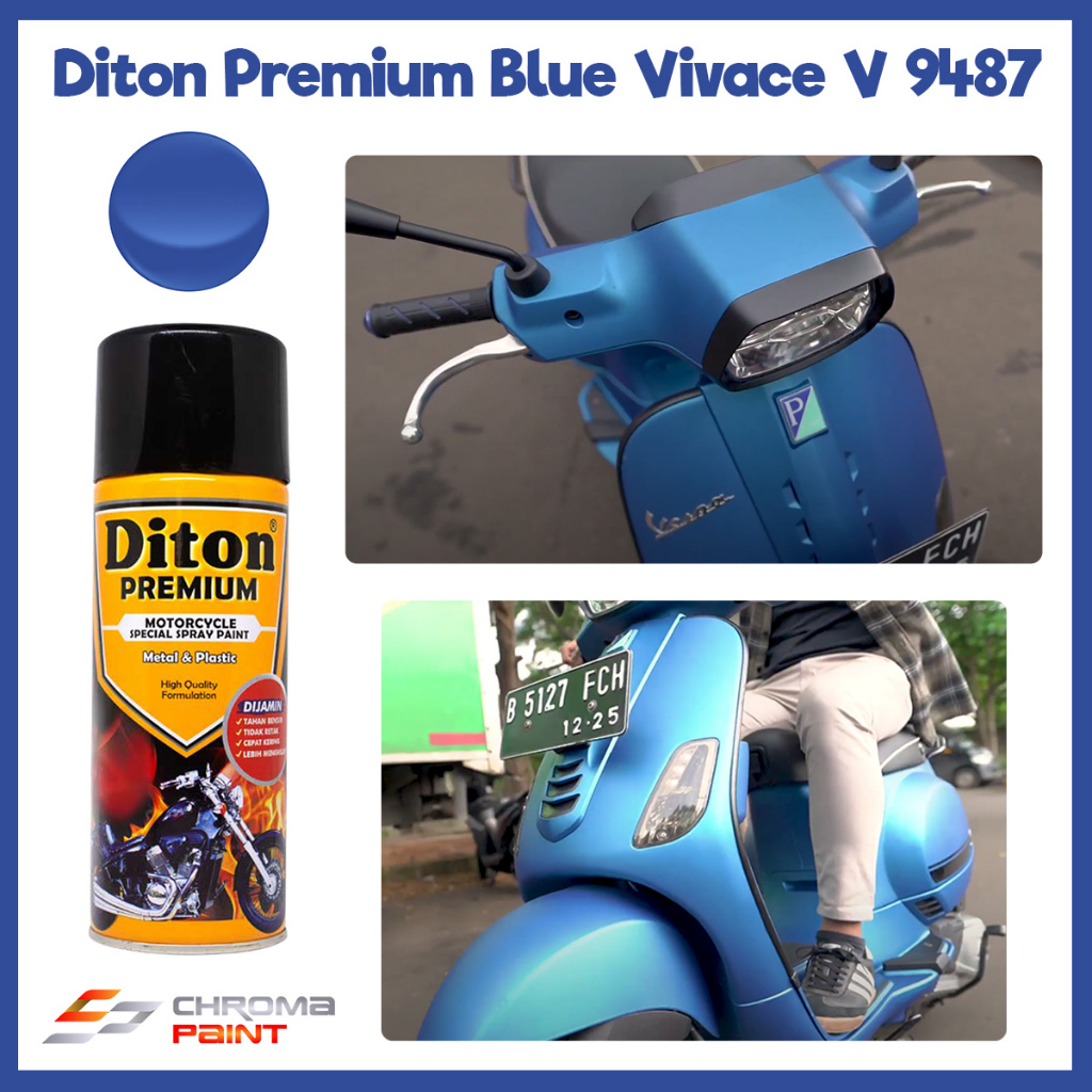 Cat Motor Diton Premium Vespa Color Warna Biru - Blue Vivace V 9487 - Cat Pilok Diton