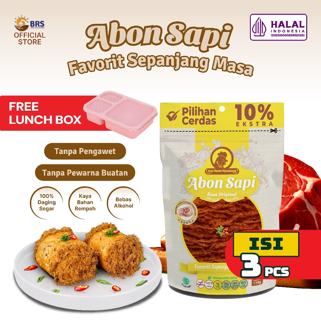 

Abon Sapi Cap Ayam Kampung Kemasan Pouch isi 3pcs